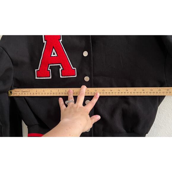 Black & Red Letter "A" Varsity Crop Bomber Jacket Women's size Large - Picture 12 of 12